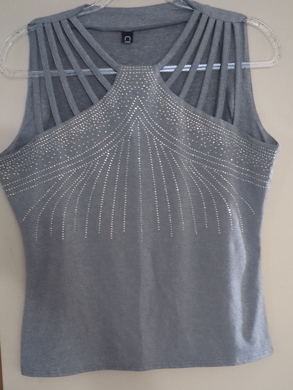 CBR Embellished Light Gray Sleeveless Top